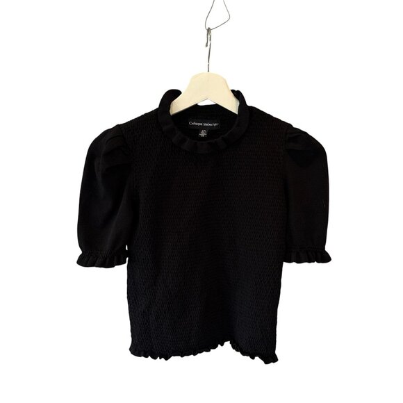 Catherine Malandrino Black Puff Sleeve Ruffle Knit Top Small Petite Whimsygoth - Picture 7 of 8